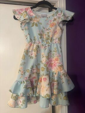 iris & ivy Light Blue Floral Ruffle Dress
